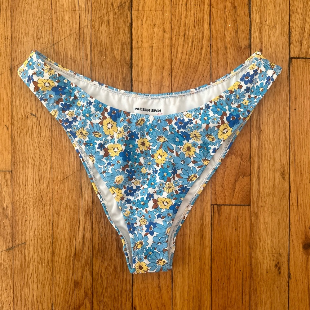 Pac Sun Blue Floral Cheeky High Cut Swim Bottom
